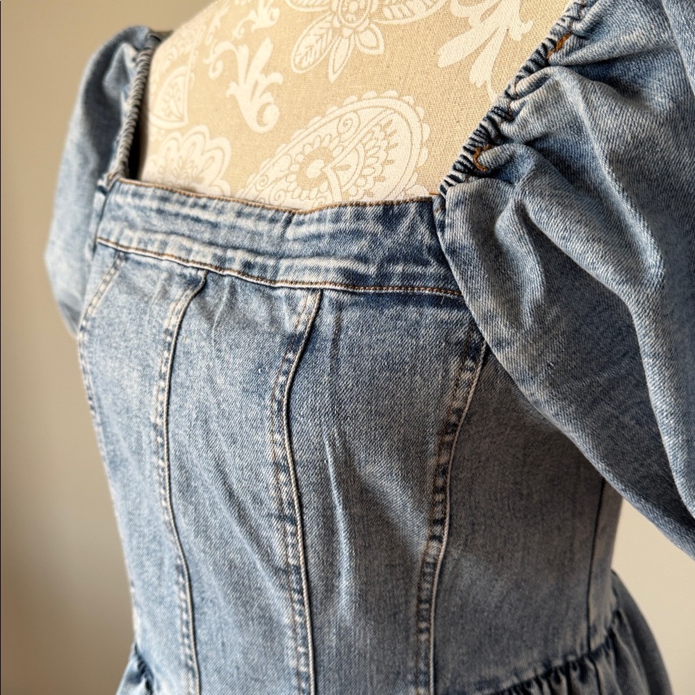Softer Denim Dress with Puff Sleeves sz M (NWT) - Picture 13 of 15